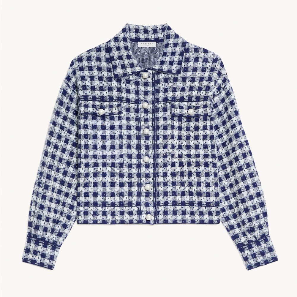 Sandro Cropped Jacket in Jacquard Tweed